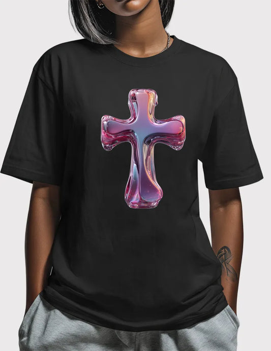 Cyber-Gothic Chrome No. 06 - Unisex Y2K Melting Cross Graphic Tee | Digital Utopia Series by Ryu Tanaka image 3