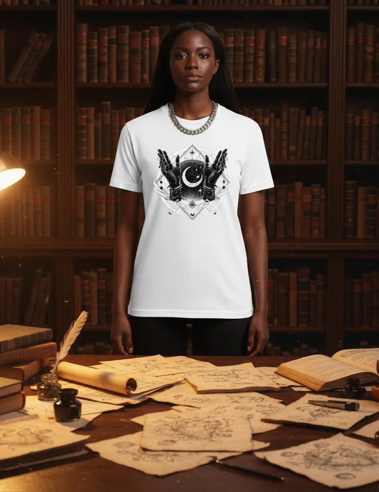 Celestial Reach No. 02 - Unisex Alchemy Moon & Stars Tee | Seraphina Black Signature Series image 5