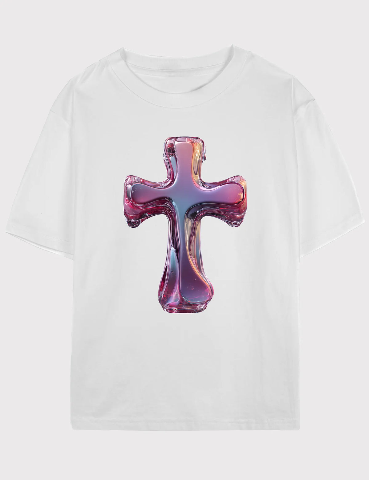 Cyber-Gothic Chrome No. 06 -  Unisex Y2K Melting Cross Graphic Tee | Digital Utopia Series by Ryu Tanaka image 0