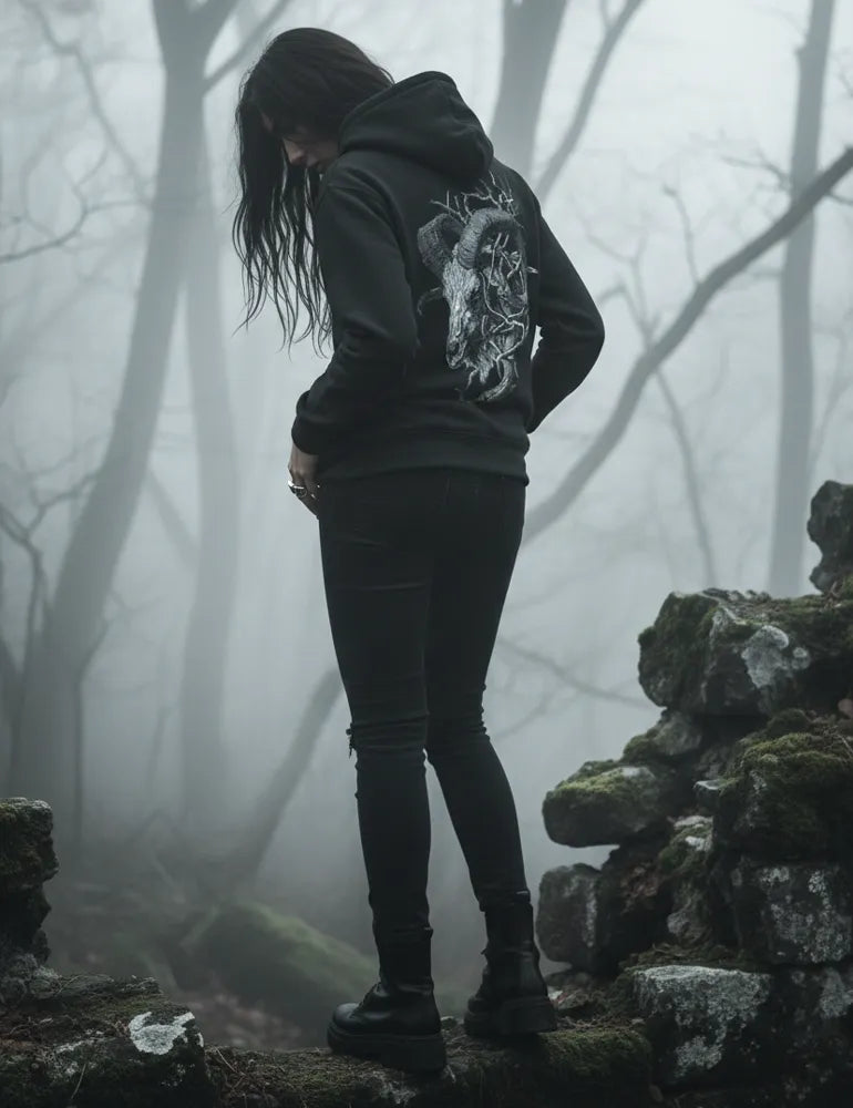 Krampus Horns No. 03 - Vintage Woodcut Engraving Hoodie | Seraphina Black Signature Series image 2