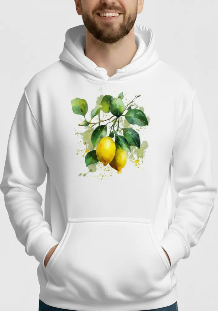 Citrus Solstice No. 11 - Fresh Mediterranean Watercolor Hoodie | Elara Vane Artist Series image 1