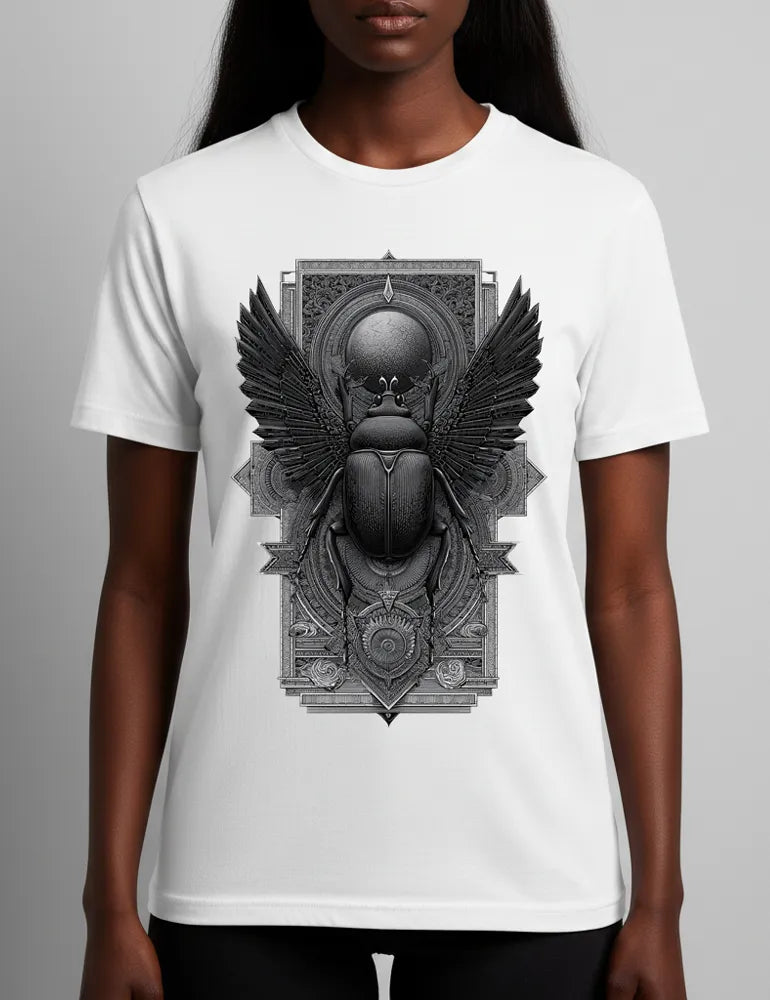 Sacred Beetle No. 04 - Unisex Esoteric Egyptian Etching T-shirt | Seraphina Black Signature Series image 3