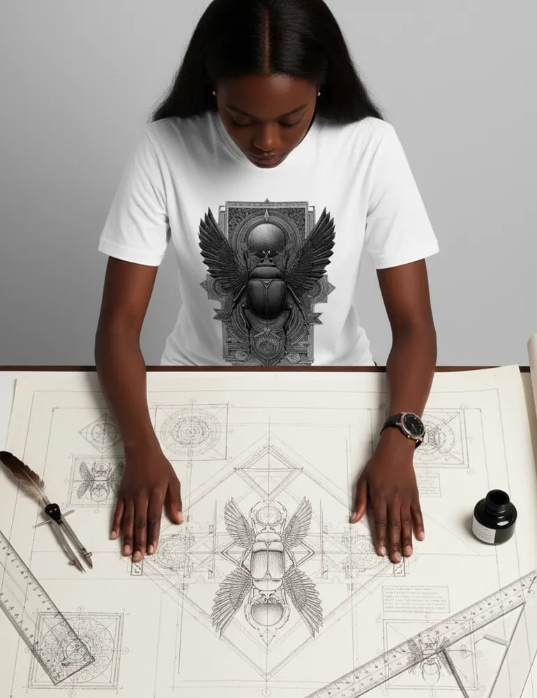 Sacred Beetle No. 04 - Unisex Esoteric Egyptian Etching T-shirt | Seraphina Black Signature Series image 5