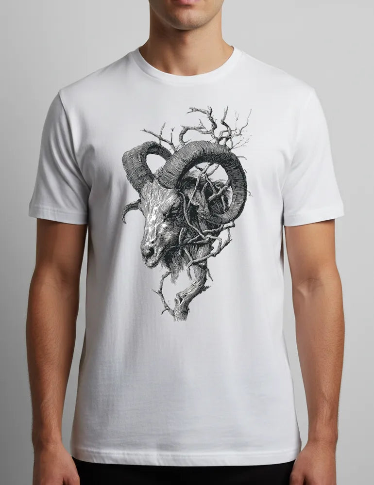Krampus Horns No. 03 - Unisex Vintage Woodcut Engraving Tee | Seraphina Black Signature Series image 0