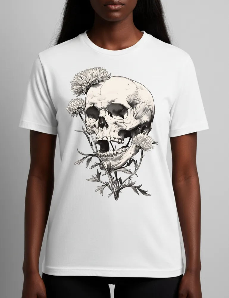 Deadly Flora No. 07 - Unisex Poisonous Bloom & Antique Skull Tee | Seraphina Black Signature Series image 4