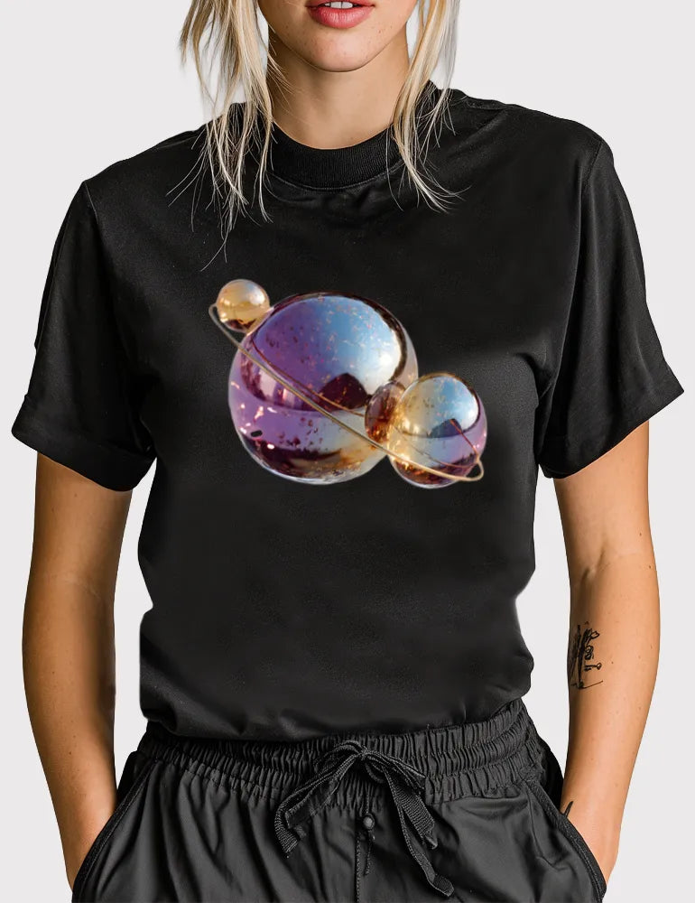 Liquid Orbit No. 04 - Unisex Holographic Chrome Sphere Graphic Tee | The Digital Utopia Series by Ryu Tanaka image 3