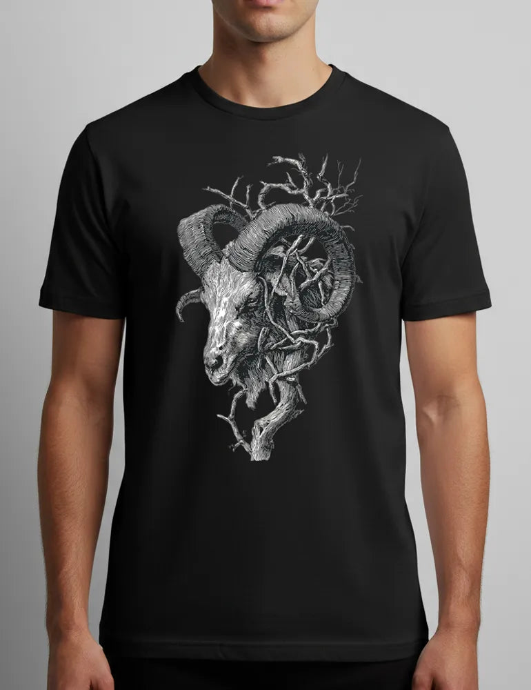 Krampus Horns No. 03 - Unisex Vintage Woodcut Engraving Tee | Seraphina Black Signature Series image 1