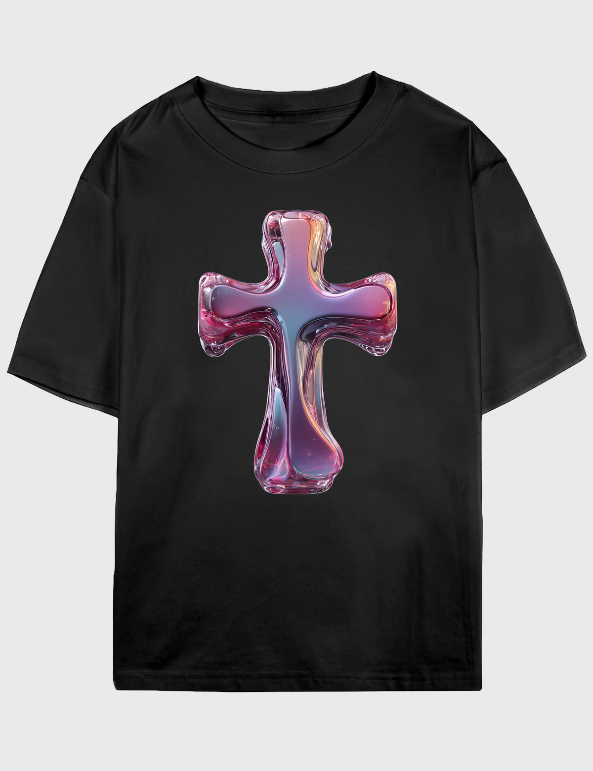 Cyber-Gothic Chrome No. 06 -  Unisex Y2K Melting Cross Graphic Tee | Digital Utopia Series by Ryu Tanaka image 2