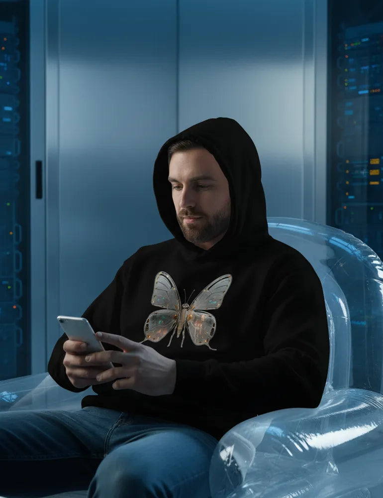 Mecha Morpho No. 03 - Liquid Chrome & Glass Circuit Butterfly Hoodie | Ryu Tanaka Signature Series image 6