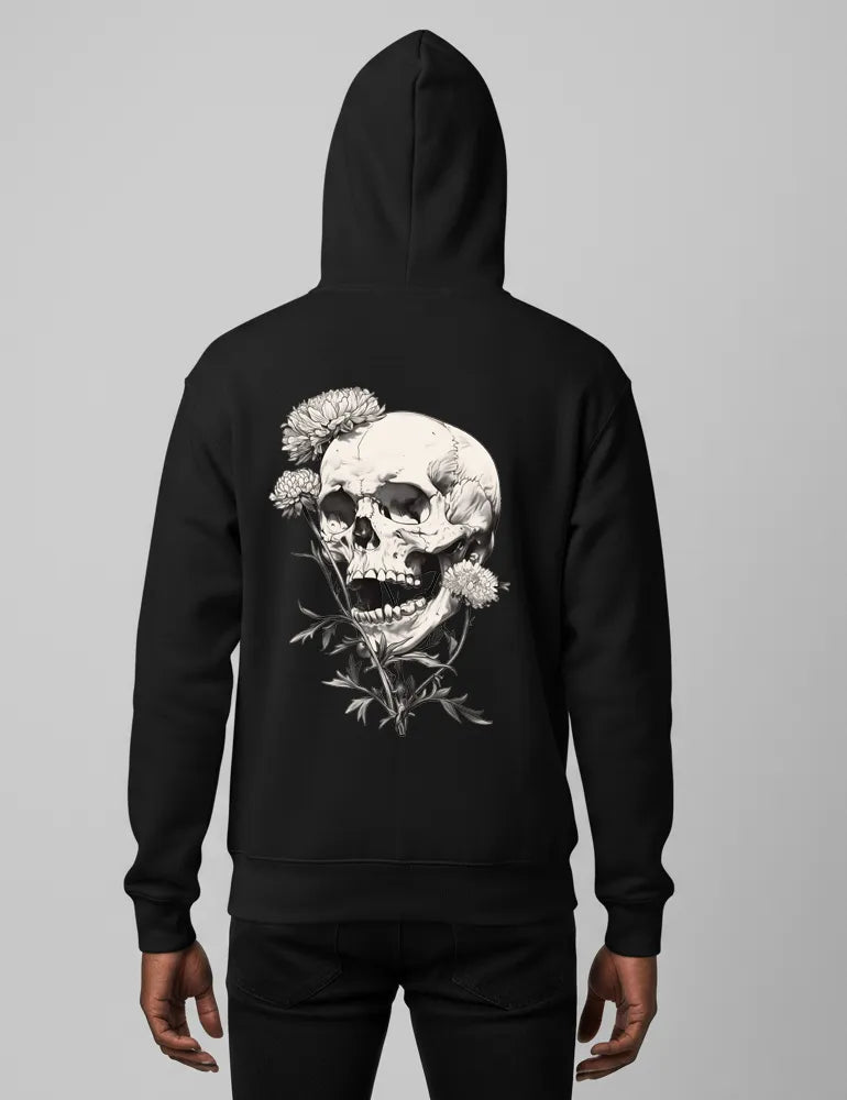 Deadly Flora No. 07 - Poisonous Bloom & Antique Skull Back Print Hoodie | Seraphina Black Signature Series image 0