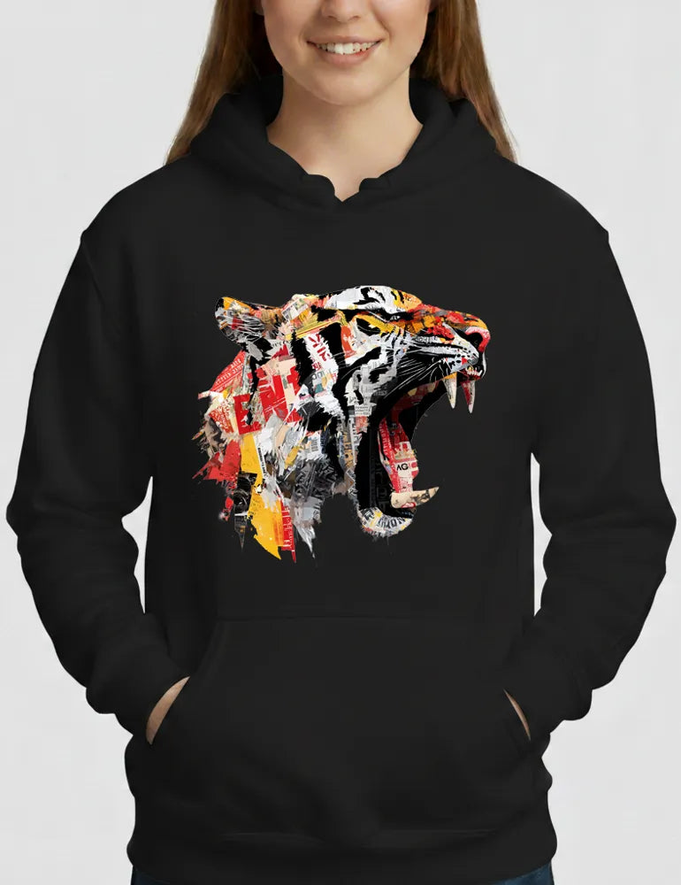 Predator Anthem No. 03 - Tiger Collage Street Art Hoodie | The Debris Series by Kaelo X image 0