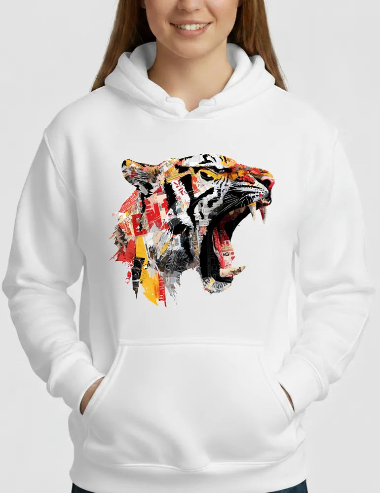 Predator Anthem No. 03 - Tiger Collage Street Art Hoodie | The Debris Series by Kaelo X image 1