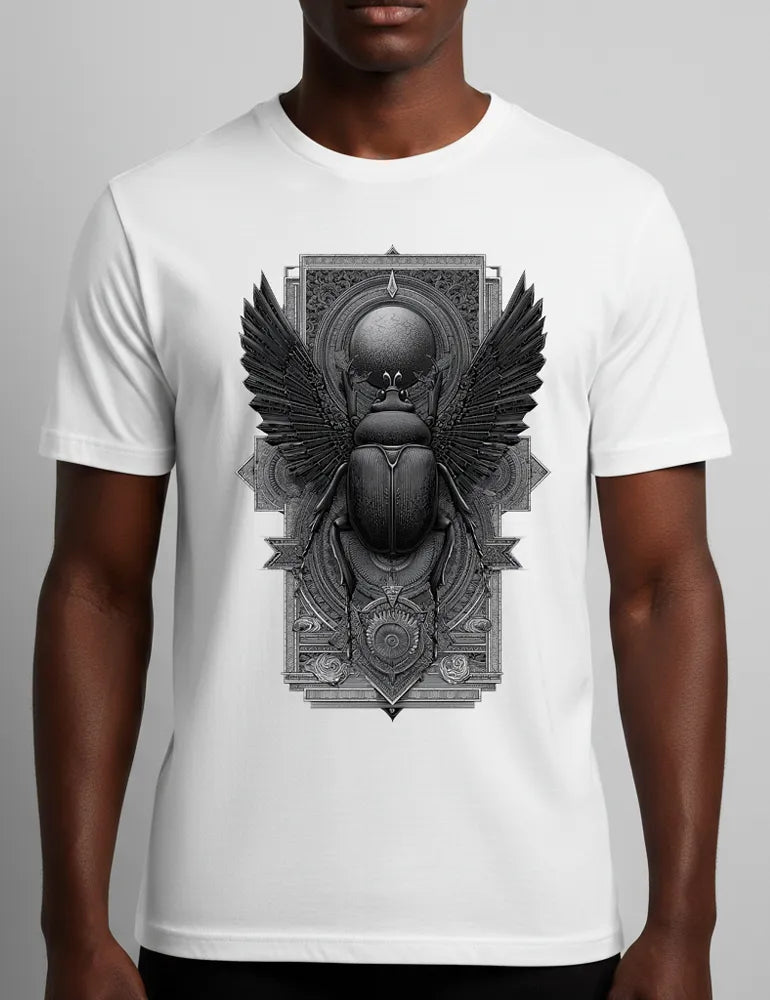 Sacred Beetle No. 04 - Unisex Esoteric Egyptian Etching T-shirt | Seraphina Black Signature Series image 1