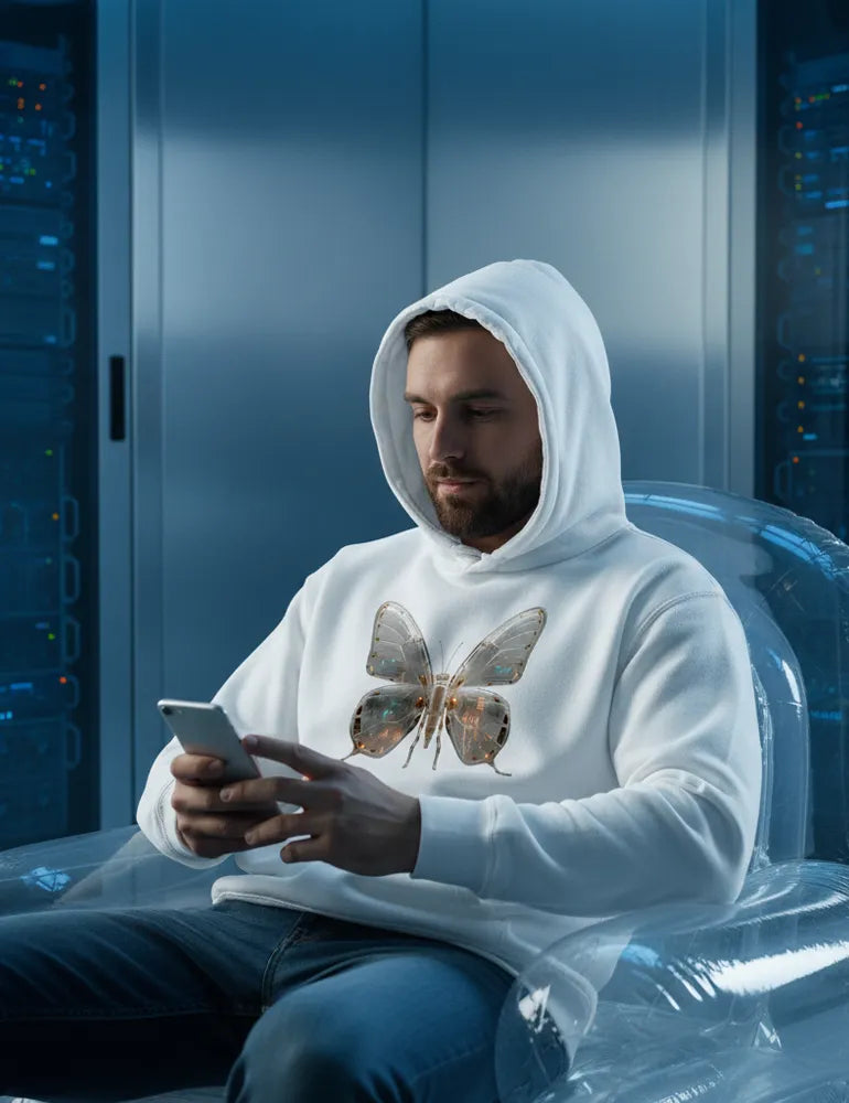 Mecha Morpho No. 03 - Liquid Chrome & Glass Circuit Butterfly Hoodie | Ryu Tanaka Signature Series image 7