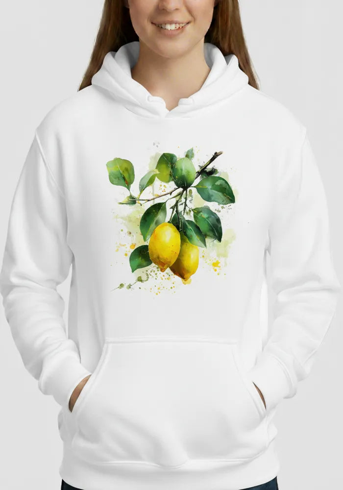 Citrus Solstice No. 11 - Fresh Mediterranean Watercolor Hoodie | Elara Vane Artist Series image 3
