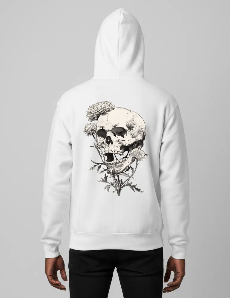 Deadly Flora No. 07 - Poisonous Bloom & Antique Skull Back Print Hoodie | Seraphina Black Signature Series image 1