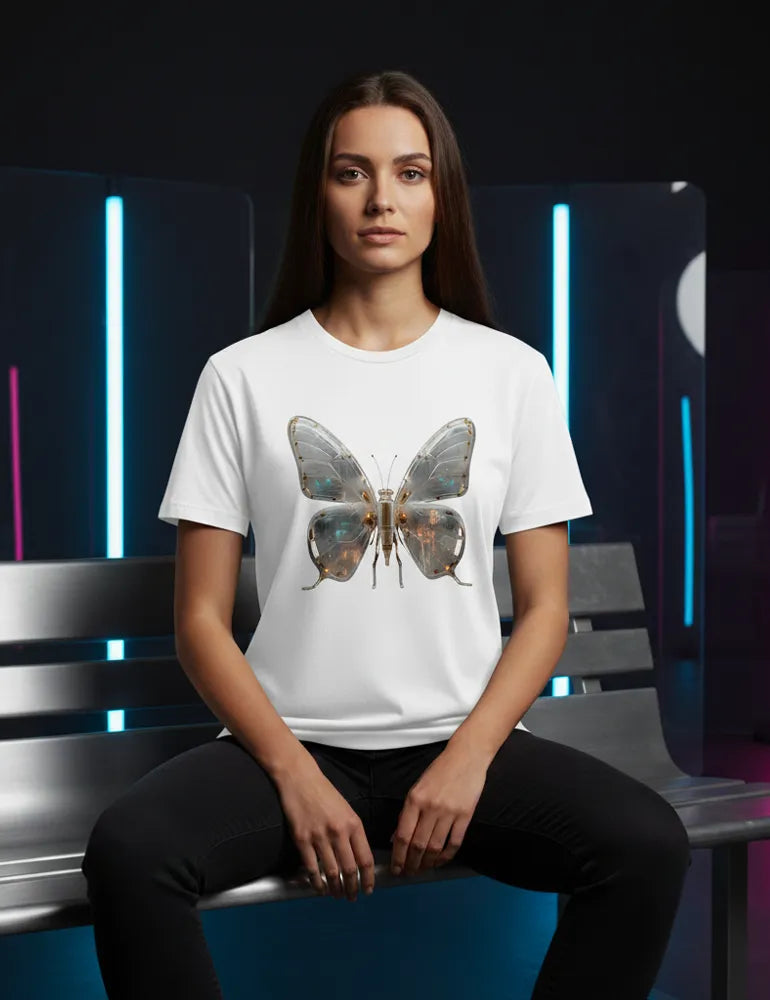 Mecha Morpho No. 03 - Unisex Liquid Chrome & Glass Circuit Butterfly Tee | Ryu Tanaka Signature Series image 7