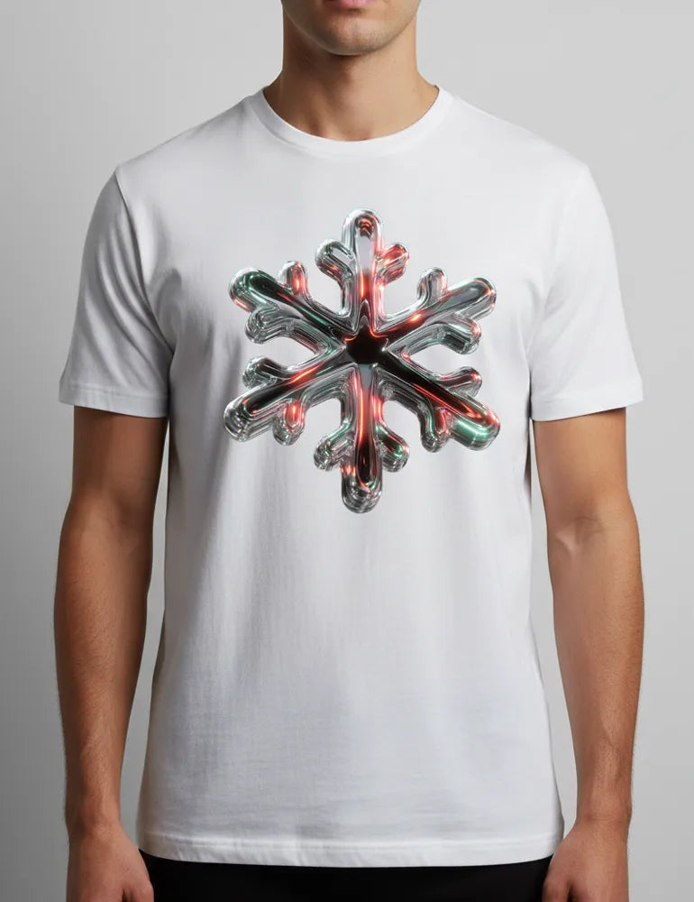 Chrome Snowflake No. 01 - Unisex 3D Iridescent Liquid Metal Tee | Ryu Tanaka Signature Series image 2