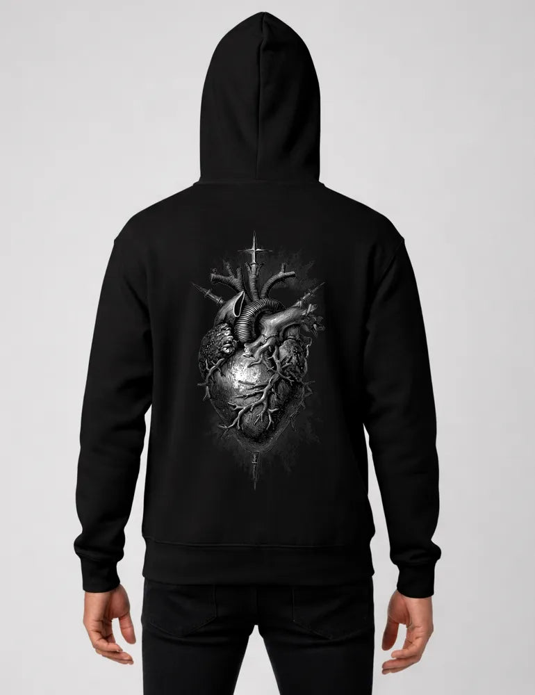 Sacred Heart No. 05 - Flaming Heart & Daggers Back Print Hoodie | Seraphina Black Signature Series image 1