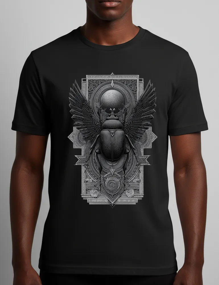 Sacred Beetle No. 04 - Unisex Esoteric Egyptian Etching T-shirt | Seraphina Black Signature Series image 0
