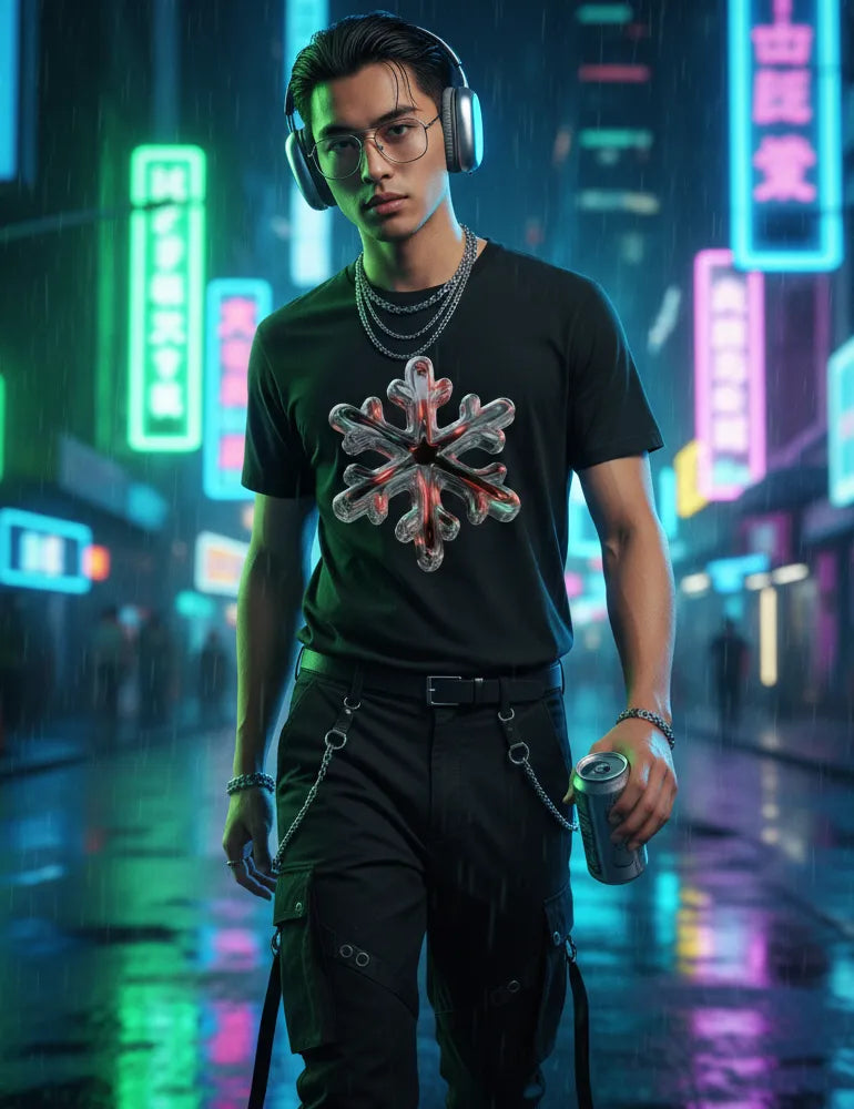 Chrome Snowflake No. 01 - Unisex 3D Iridescent Liquid Metal Tee | Ryu Tanaka Signature Series image 4