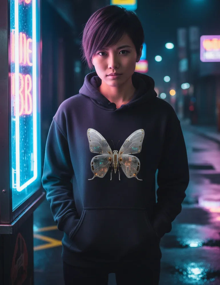 Mecha Morpho No. 03 - Liquid Chrome & Glass Circuit Butterfly Hoodie | Ryu Tanaka Signature Series image 4