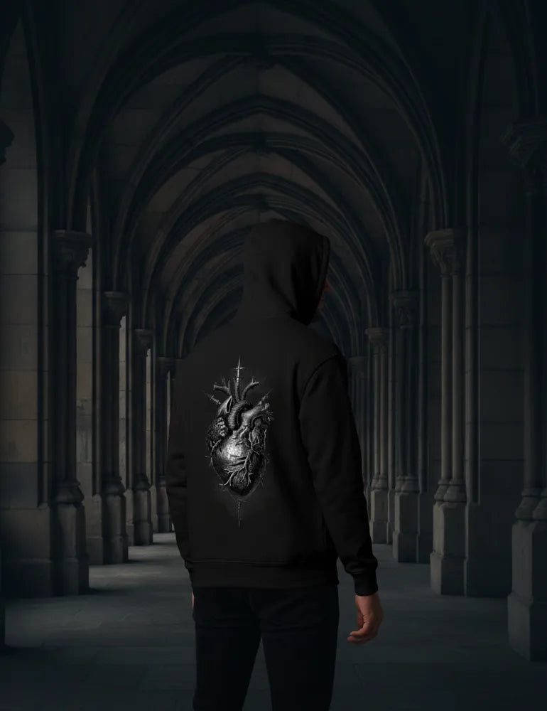 Sacred Heart No. 05 - Flaming Heart & Daggers Back Print Hoodie | Seraphina Black Signature Series image 3