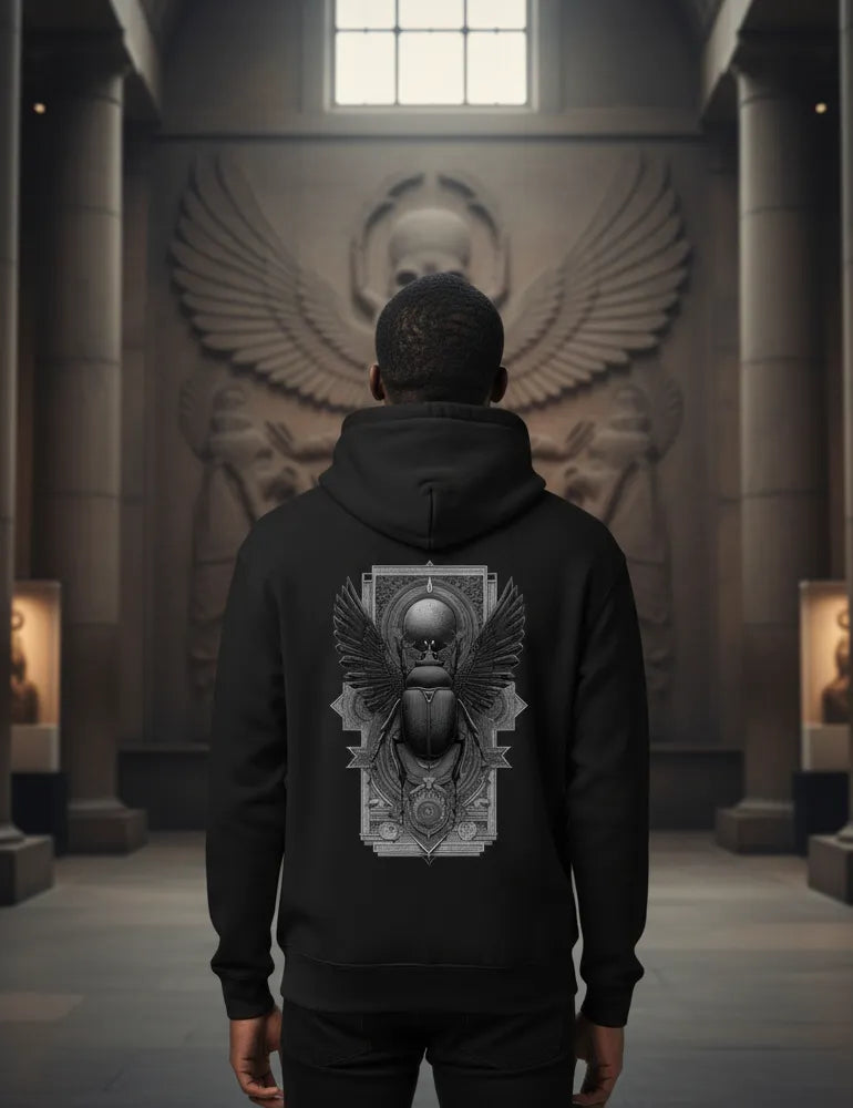 Sacred Beetle No. 04 - Esoteric Egyptian Back Print Hoodie | Seraphina Black Signature Series image 3