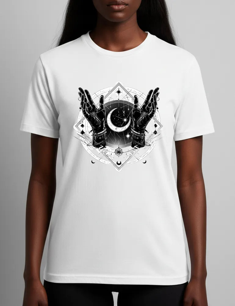 Celestial Reach No. 02 - Unisex Alchemy Moon & Stars Tee | Seraphina Black Signature Series image 1