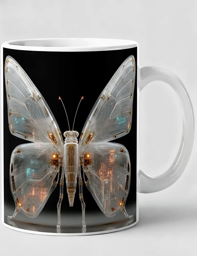 Mecha Morpho No. 03 - 3D Liquid Chrome Butterfly Art Mug | Ryu Tanaka Artist Series image 0