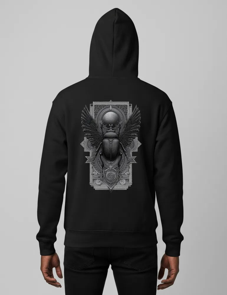 Sacred Beetle No. 04 - Esoteric Egyptian Back Print Hoodie | Seraphina Black Signature Series image 1