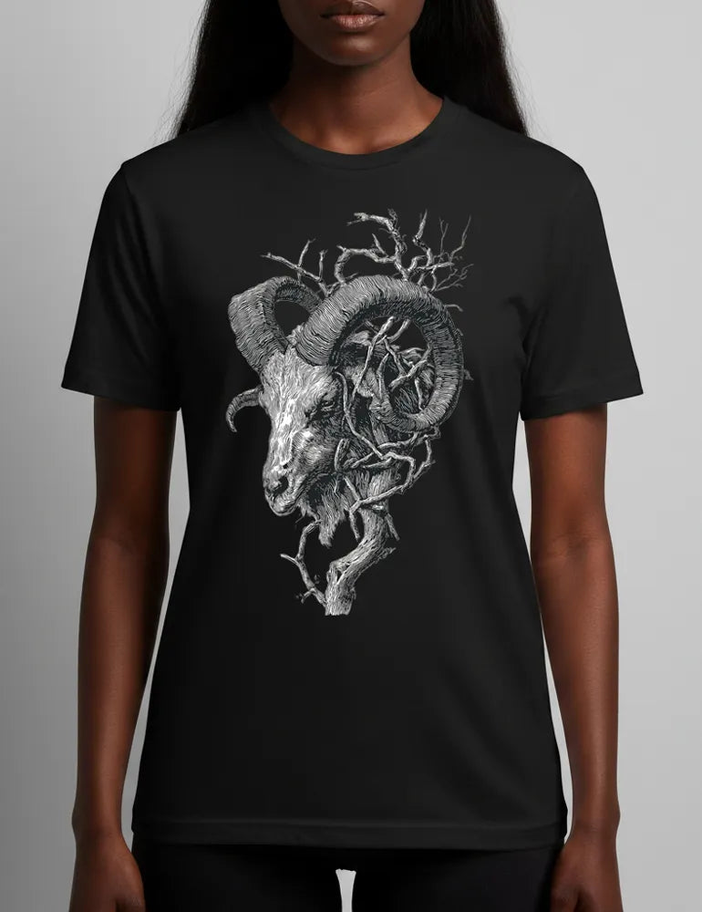 Krampus Horns No. 03 - Unisex Vintage Woodcut Engraving Tee | Seraphina Black Signature Series image 3
