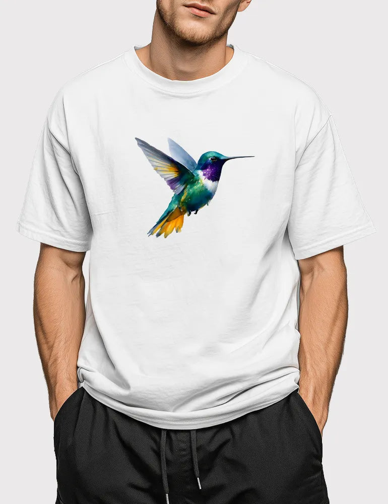 Nectar Pulse No. 03 - Unisex Mediterranean Watercolor Hummingbird Tee | The Liquid Light Series by Elara Vane image 1