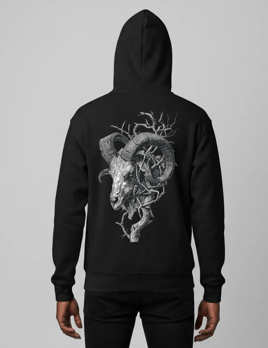 Krampus Horns No. 03 - Vintage Woodcut Engraving Hoodie | Seraphina Black Signature Series image 0