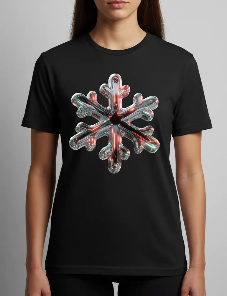Chrome Snowflake No. 01 - Unisex 3D Iridescent Liquid Metal Tee | Ryu Tanaka Signature Series image 1