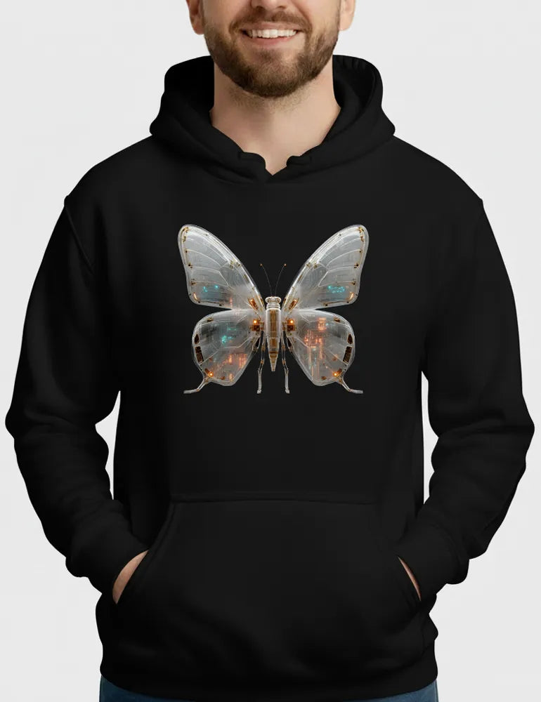 Mecha Morpho No. 03 - Liquid Chrome & Glass Circuit Butterfly Hoodie | Ryu Tanaka Signature Series image 2