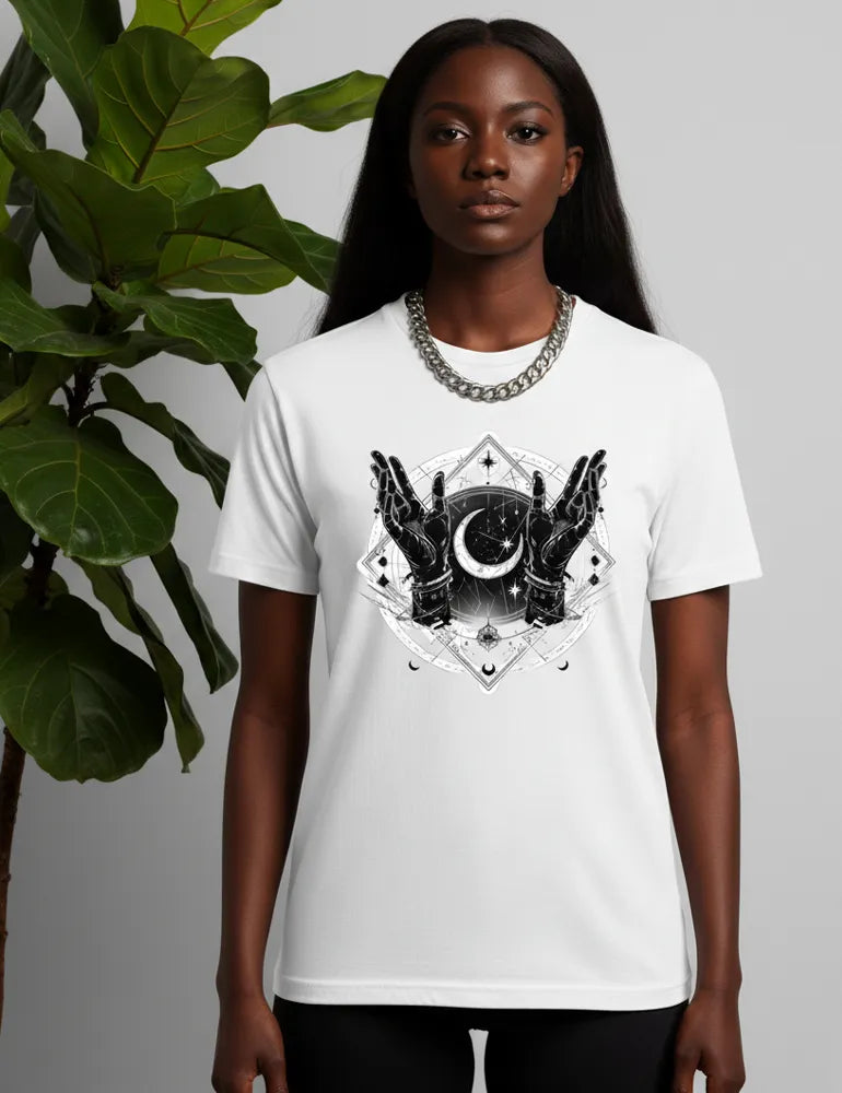 Celestial Reach No. 02 - Unisex Alchemy Moon & Stars Tee | Seraphina Black Signature Series image 4