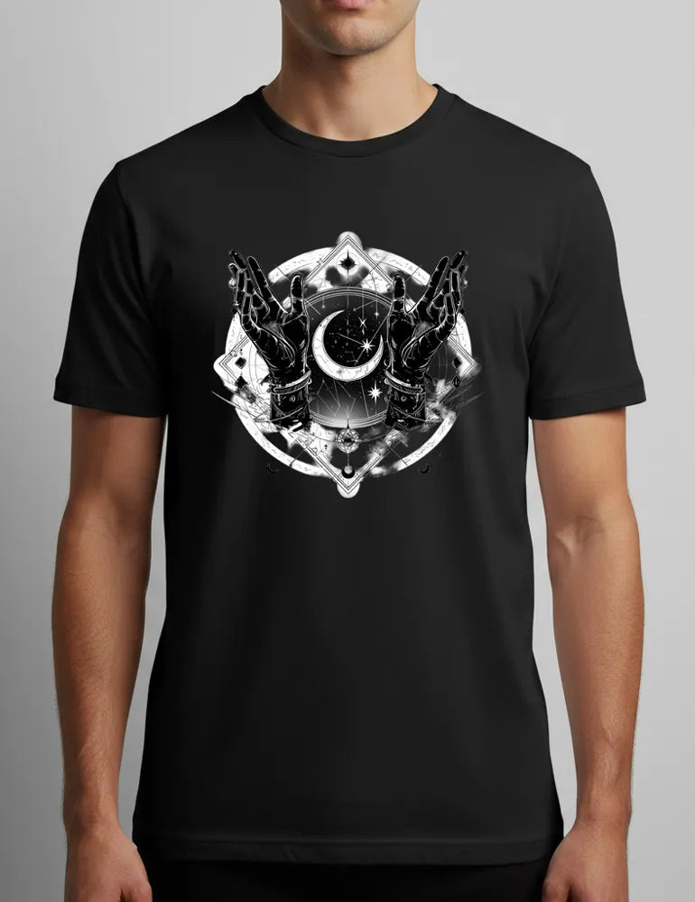 Celestial Reach No. 02 - Unisex Alchemy Moon & Stars Tee | Seraphina Black Signature Series image 2