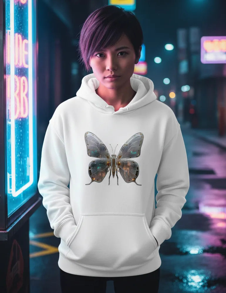 Mecha Morpho No. 03 - Liquid Chrome & Glass Circuit Butterfly Hoodie | Ryu Tanaka Signature Series image 5