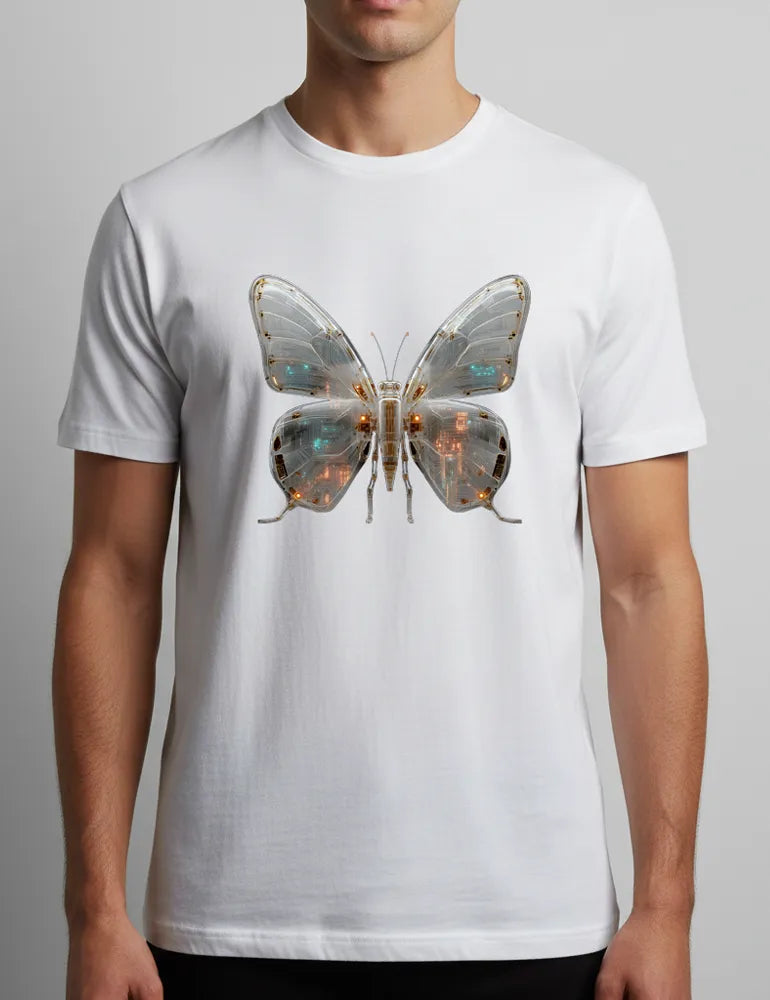 Mecha Morpho No. 03 - Unisex Liquid Chrome & Glass Circuit Butterfly Tee | Ryu Tanaka Signature Series image 1