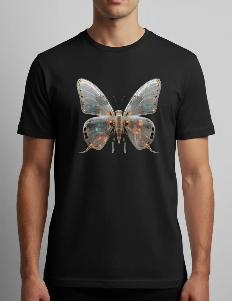Mecha Morpho No. 03 - Unisex Liquid Chrome & Glass Circuit Butterfly Tee | Ryu Tanaka Signature Series image 0