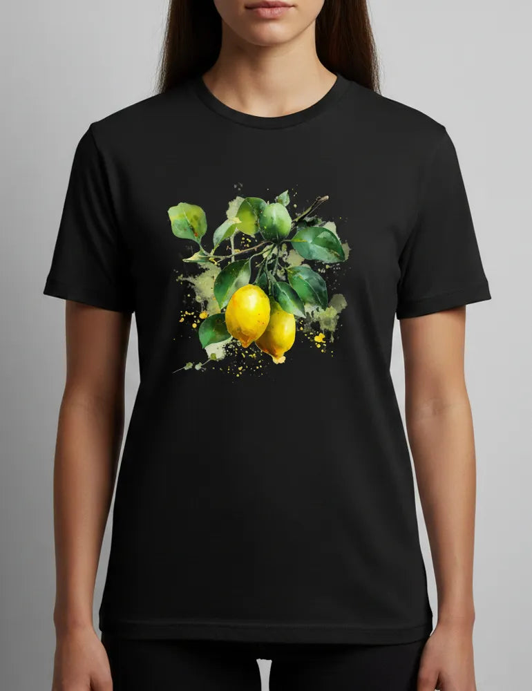 Citrus Solstice No. 11 - Unisex Fresh Mediterranean Watercolor Tee | The Liquid Light Series<span> - </span>Black, M image