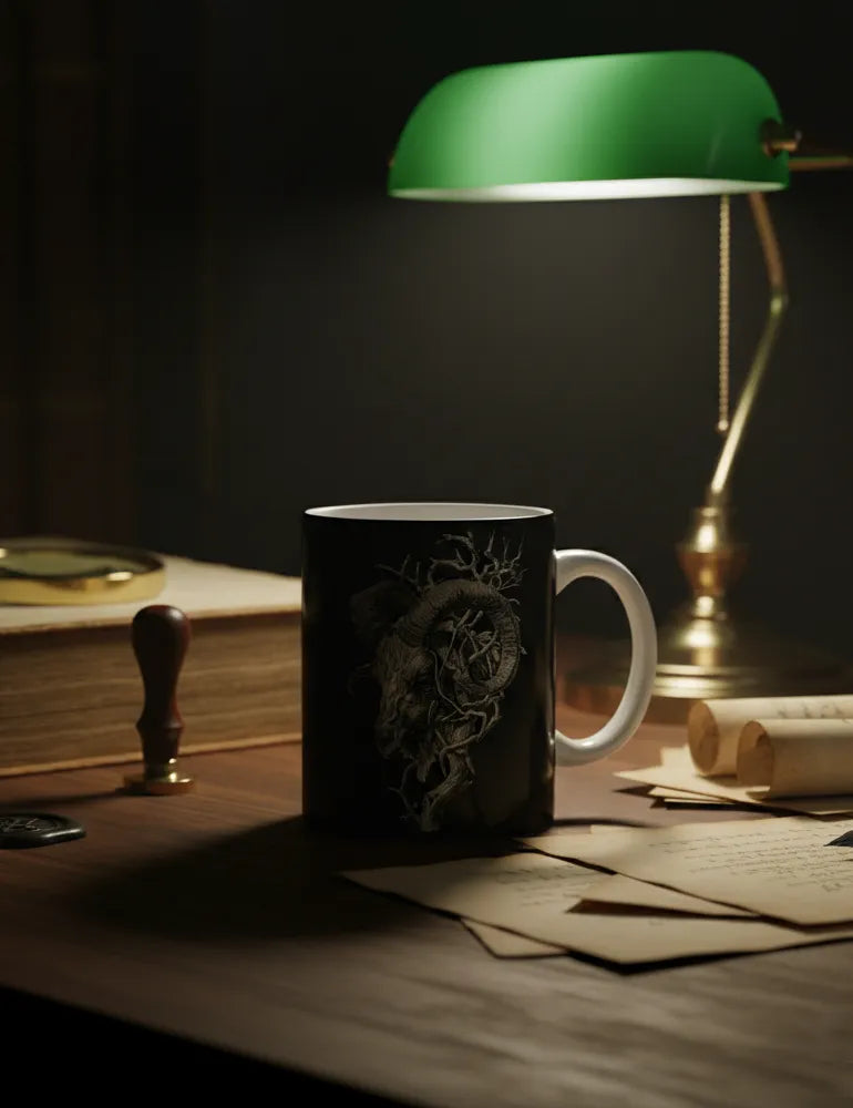 Krampus Horns No. 03 - Vintage Woodcut Art Mug | Seraphina Black Artist Series image 1
