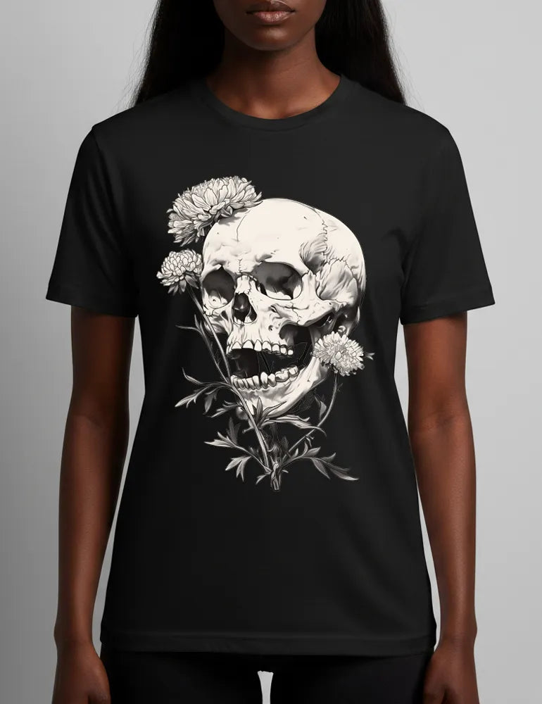 Deadly Flora No. 07 - Unisex Poisonous Bloom & Antique Skull Tee | Seraphina Black Signature Series image 3