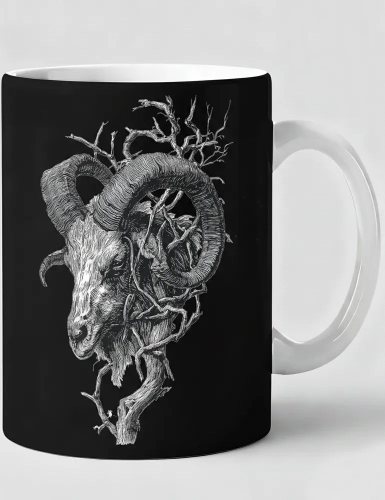 Krampus Horns No. 03 - Vintage Woodcut Art Mug | Seraphina Black Artist Series image 0