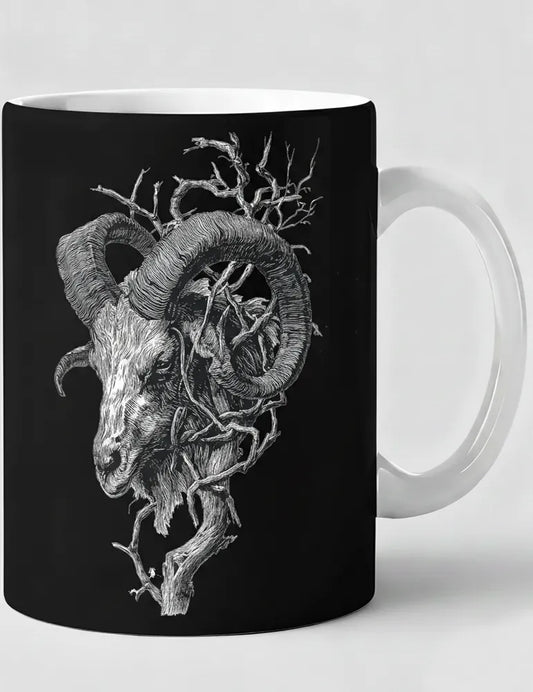 Krampus Horns No. 03 - Vintage Woodcut Art Mug | Seraphina Black Artist Series image 0