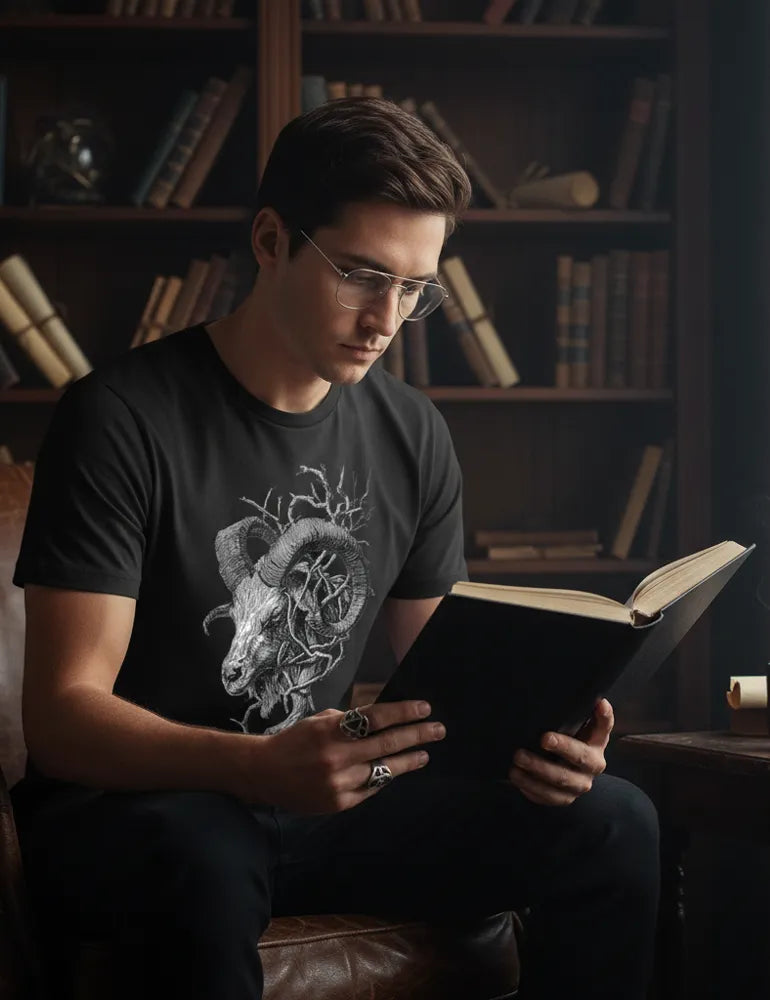 Krampus Horns No. 03 - Unisex Vintage Woodcut Engraving Tee | Seraphina Black Signature Series image 5