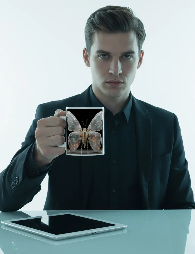 Mecha Morpho No. 03 - 3D Liquid Chrome Butterfly Art Mug | Ryu Tanaka Artist Series image 2