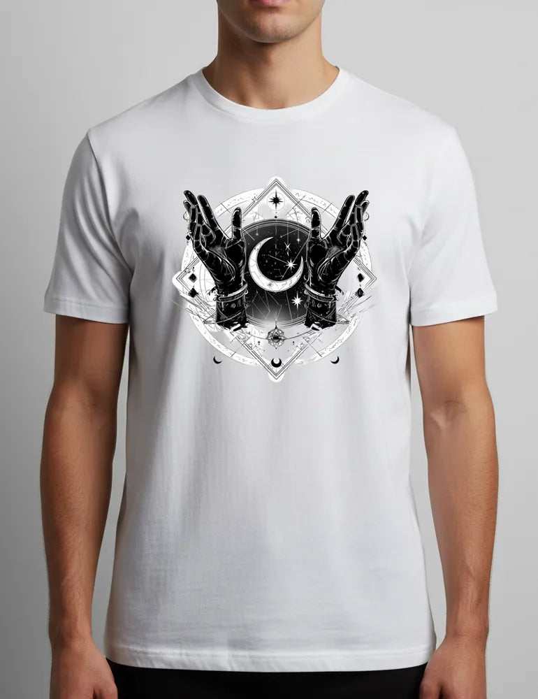 Celestial Reach No. 02 - Unisex Alchemy Moon & Stars Tee | Seraphina Black Signature Series image 3