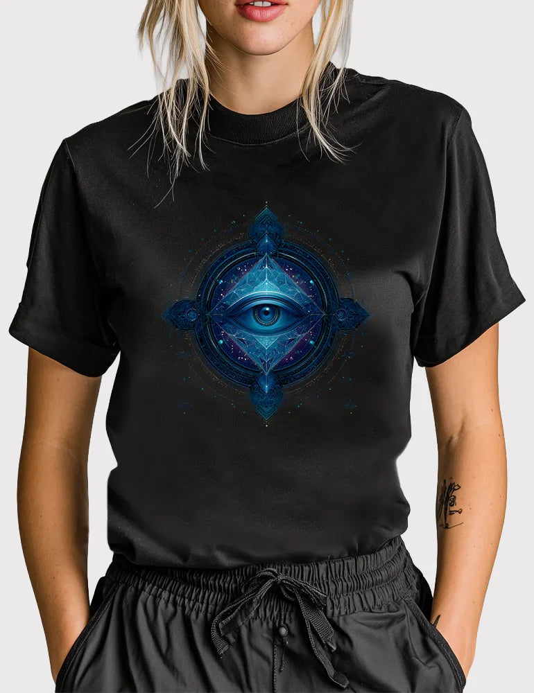 Ethereal Sight No. 11 - Unisex Neon Sacred Geometry Third Eye Tee | Digital Utopia Series by Ryu Tanaka image 3